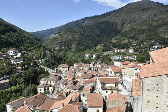 Panoramic view of Papasidero, a rural village in the mountains of the Calabria region.