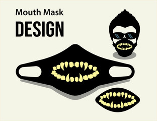 Vampire teeth in black face mask design vector illustration