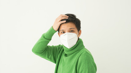 Asian diversity tomboy lgbt wearing face mask worry about covid-19 problems