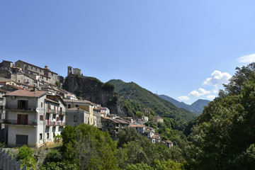 Fototapeta na wymiar Panoramic view of Papasidero, a rural village in the mountains of the Calabria region.