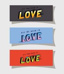 3d love lettering set on gray blue and red backgrounds design, typography retro and comic theme Vector illustration © Grgroup
