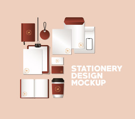 mockup set with brown branding of corporate identity and stationery design theme Vector illustration © Grgroup