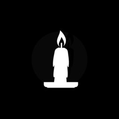 Burning candle icon for web design isolated on dark background