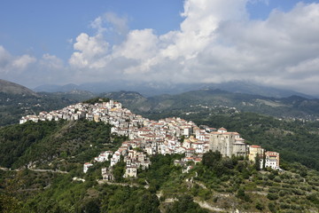 Obraz premium Panoramic view of Rivello, a rural village in the mountains of the Basilicata region.