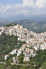 Panoramic view of Rivello, a rural village in the mountains of the Basilicata region.