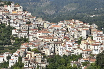 Fototapeta na wymiar Panoramic view of Rivello, a rural village in the mountains of the Basilicata region.