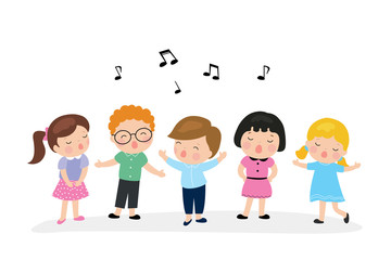 Various cute kids sing a song. Cartoon Children's music group.