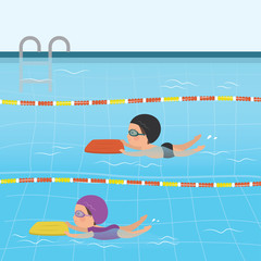 Obraz premium Sports training background. Schoolboy and schoolgirl have active water sports.