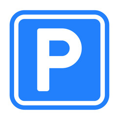 Car parking space zone icon. Parking lot. Car park. Flat vector vehicle area sign. Blue info, information board, road sign. P pictogram.