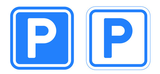 Car parking space zone icon. Parking lot. Car park. Flat vector vehicle area sign. Blue info, information board, road sign. P pictogram.