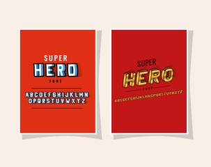 3d super hero lettering and alphabet on red backgrounds design, typography retro and comic theme Vector illustration © Grgroup