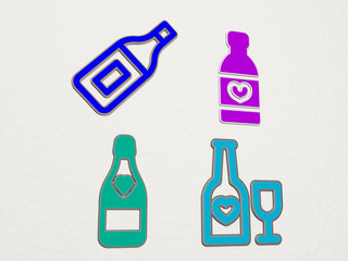 CHAMPAGNE 4 icons set, 3D illustration for background and alcohol
