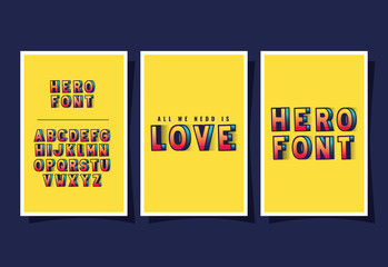 3d super hero love lettering and alphabet on yellow backgrounds design, typography retro and comic theme Vector illustration © Grgroup