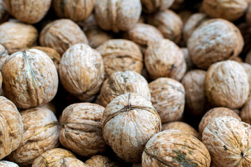 walnuts nuts background, texture dried in the sun. vegetarian food, harvest