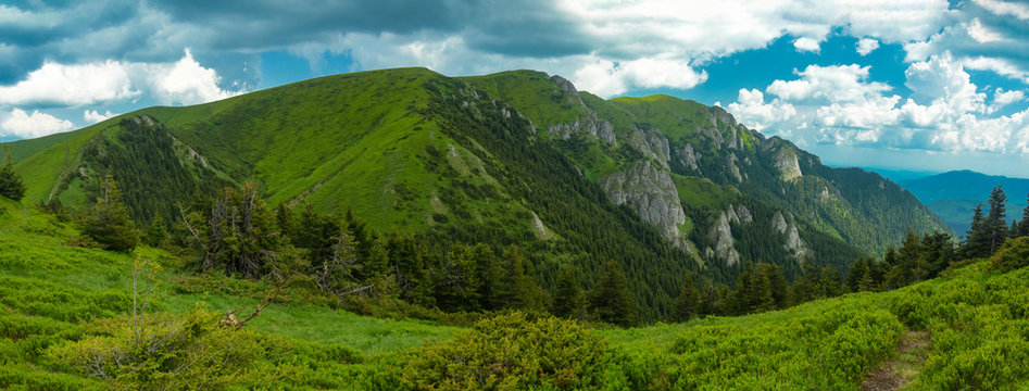A summer panorama with eastern mountainside of Zaganu  summit