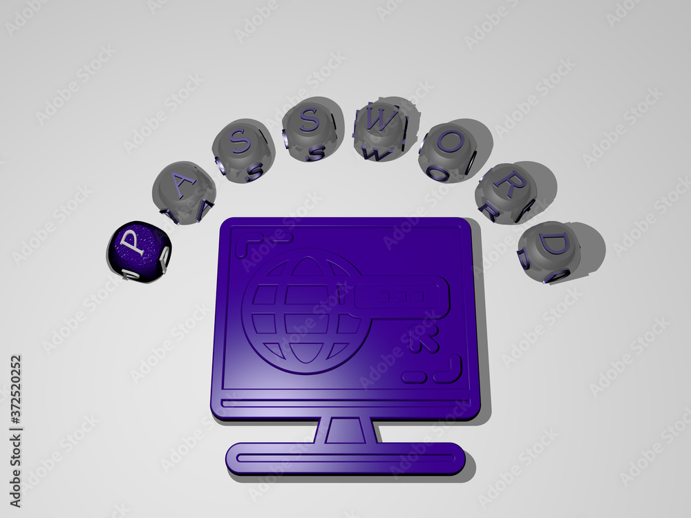 Poster password 3d icon surrounded by the text of cubic letters, 3d illustration for security and concept