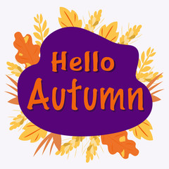 The inscription Hello autumn stylized on a purple background