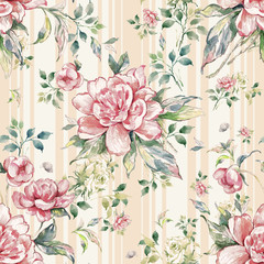 Stylish floral seamless rapport summer flowers with foliage