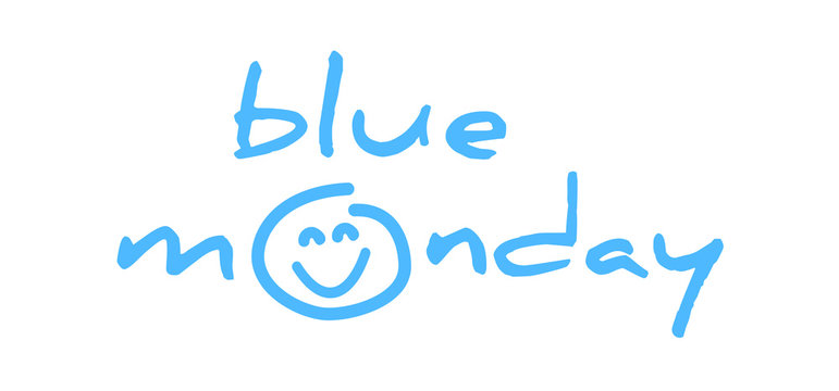 Slogan Hello or happy blue monday with smile Vector icon sign The most depressing day of the year The day commit suicide and depression motivation, third monday January Funny sadness cartoon smiling