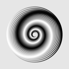 Vector monochrome spiral. Black and white abstract shapes on a gray background. Monochrome vector illustration.