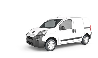 white cargo minivan on white background.