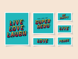 3d live love laugh and be happy lettering on blue backgrounds design, typography retro and comic theme Vector illustration © Grgroup