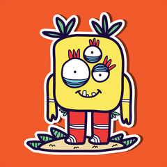 cute hand drawn monster character vector illustration