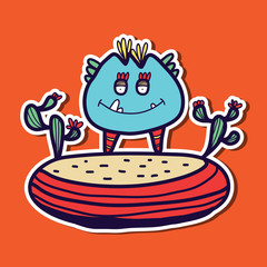 cute hand drawn monster character vector illustration