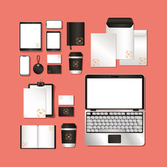mockup set with black branding of corporate identity and stationery design theme Vector illustration © Grgroup