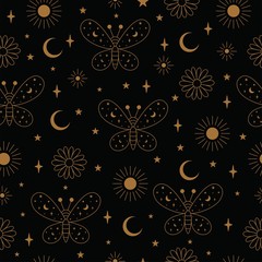 Seamless Pattern with Wings and Stars in Vector.