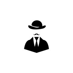 man in a hat and in a jacket with a tie. Gentlemen logo. Emblem design on white background.