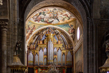 Music organ in the altar of the cathedral of Jaca, Huesca (Spain)