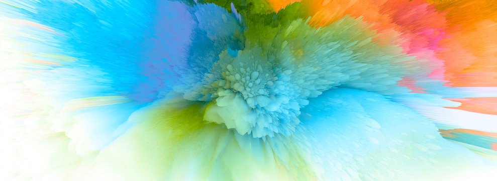 Digital Illustration. Color blot splash. Abstract long horizontal background..