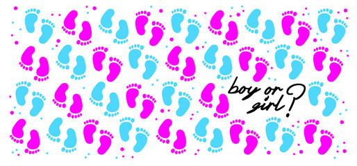 Boy or girl. Love heart. Newborn, pregnant or coming soon footprints shoes and shoe sole slogan. Kids or baby feet and foot steps Fun vector footsteps icon for print. Quote blue or pink sign