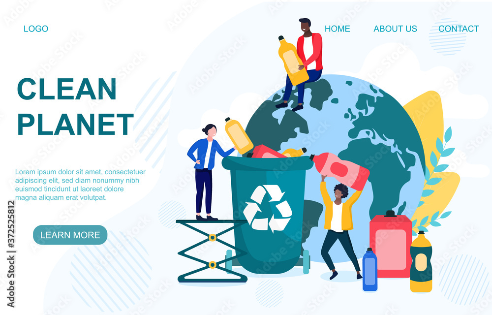 Poster clean planet garbage recycling and saving the planet concept. flat vector illustration, webpage temp