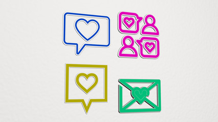 LOVE MESSAGE colorful set of icons, 3D illustration