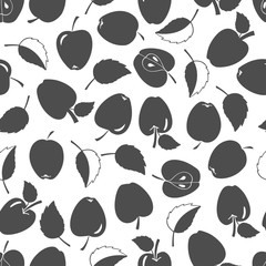 Apple and leaves seamless pattern. Gray silhouette sketch Vector illustration. Design for fabric, scrapbooking, packaging paper, wallpaper, wrapping, menu. Harvest, Thanksgiving, Back to school party