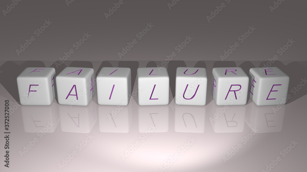 Poster failure built by dice letters and color crossing for the related meanings of the concept by 3d rende