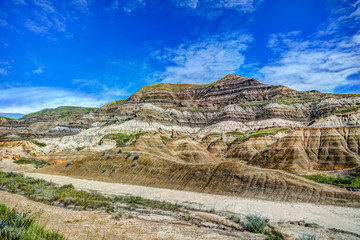 Landscapes and terrain around the hoodoos rock formations outside of Drumheller Alberta