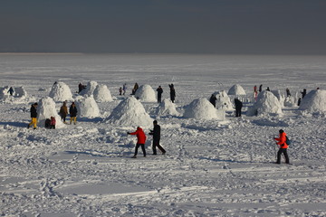A house of snow. Dwelling of the Eskimos. Igloo.