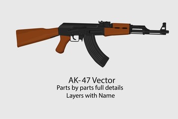 Vector illustration of a Kalashnikov AK-47 assault gun. Full details parts by parts with layers name. This can help you to animated like magazine reloading, firing etc. 