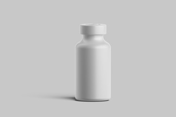 White Blank Vaccine Bottle on Light Background. Medicine or Beauty Products. Minimalism. 3D rendering.