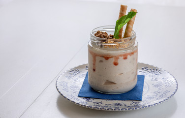 gourmet dessert served in a product jar