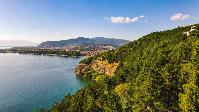 Aerial image of Church of St. John the Theologian -at Kaneo, Ohrid, Macedonia