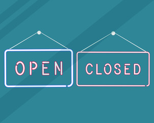 Come in we're open or closed in signboard with a rope on transparent background. Vector