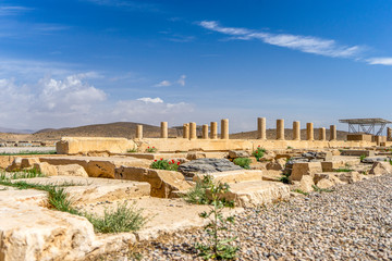 Archaeology, pillar, large reception hall of Cyrus II, ancient Persian city Pasargadae, near Persepolis, Fars Province, Iran, Asia