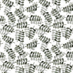 branch watercolor green herbal organic nature seamless pattern illustration, hand drawing