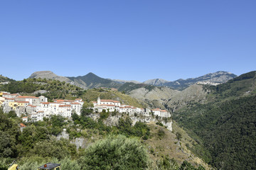 Obraz premium Panoramic view of Tortora, a rural village in the mountains of the Calabria region.