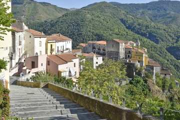 Fototapeta na wymiar Panoramic view of Tortora, a rural village in the mountains of the Calabria region.