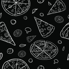 Cartoon Pizza slices with dripping cheese. Vector Illustration.